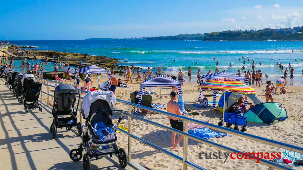 Pram parking at North Bondi - mid-summer